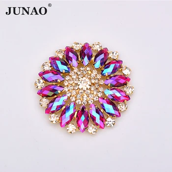JUNAO 2 елемента 50 мм Шият Голяма Цвете от Кристали и Златни Нокът Crystal Камък С Инсталирането на Шевна Стразовая Апликация За Облекло DIY