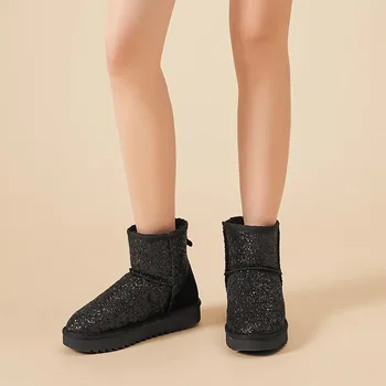 Koovan/дамски обувки, Зимни обувки с по-Дебела подметка, Нови дамски зимни обувки с пайети 2020 г., най-Ниската памучен Утепленная дамски обувки
