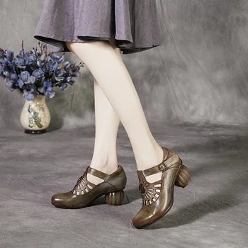 Koznoy/дамски мокасини 5,5 см; луксозни обувки на нисък ток в ретро стил от естествена кожа в етнически стил; Летни дамски Сандали с Катарама За Момичета