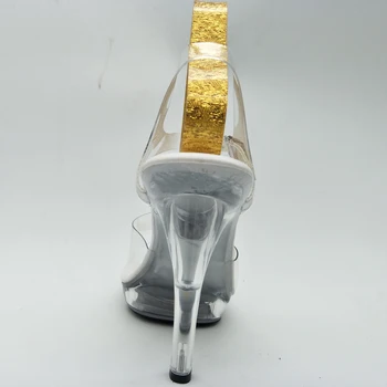LAIJIANJINXIA/Нови сандали с каишка на щиколотке и кристали; Пикантни сандали на платформа и много висок ток 13 см; Модни дамски обувки за танци на един стълб