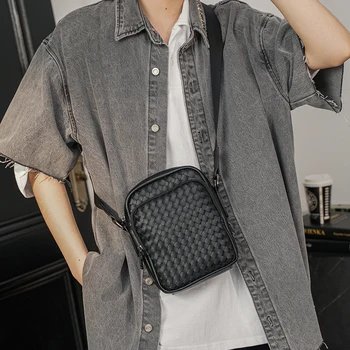 LEBSGE Мъжка Мода на Плетени Висококачествена чанта от Изкуствена Кожа с Едно Рамо, Малка чанта-чанта За Отдих, чанта за Софтуера за мобилен телефон