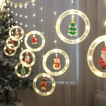 LED Коледна Празнична Светлина Сватбена Украса Венец Декор Спални Кръг Струнни Светлини Завеса Лампа Открит Градински Лампа