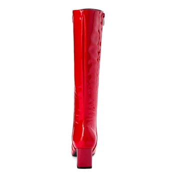 Lloprost ke/ модни кожени ботуши до коляно за жени на блок ток 6 см, червени, бели, черни, дамски зимни кожени обувки botte femme 45