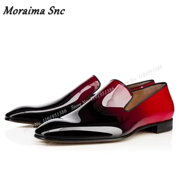 Moraima Snc/мъжки кожени обувки наклон цвят, черни и червени мъжки модел обувки, вечерни обувки без шнур от лачена кожа, Голям Размер на 47
