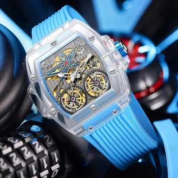 ONOLA ON6828 Луксозни мъжки часовник от пластмасови прозрачни кухи автоматични механични часовници мъжки водоустойчив спортен часовник