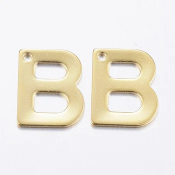 Pandahall 100 бр 304 Медальони от неръждаема стомана с азбука за бижута направи си САМ A-Z Златен, 11x6 ~ 12x0,8 мм, отвор: 1 мм