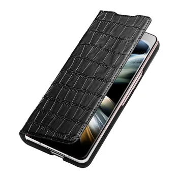 QIALINO Калъф за Samsung Fold 4 Калъф за Мобилен Телефон със Защита от Падане за Galaxy Z Fold4 Кожен Защитен Калъф Модерен Лек Луксозен Бизнес