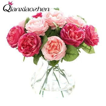 Qianxiaozhen 4 бр. Рози от Изкуствени Цветя За Сватба Фалшиви Букет Цветя на Сватбени Цветя, Декорация на Дома