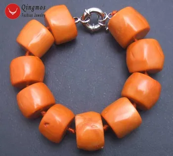 Qingmos Натурален Оранжев Корал Гривна за Жени с Естествен Коралов Гривната с дебелина 20-30 mm, Бижута 8,5-9 
