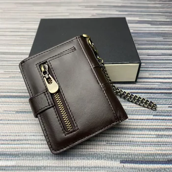 RFID анти-кражба четка на чантата с цип и ключалката, чантата с няколко Карти, кожена кесия с нулев портфейла си, кожен мъжки портфейл