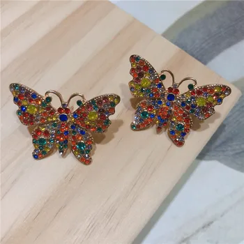 Rongho Марката Vintage Дъга Crystal Butterfly обеци за жени Brincos Насекоми сладки обеци femme бижута