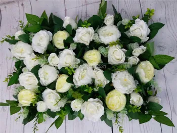 SPR Безплатна Доставка на 10 бр./лот Изкуствена коприна розата е цветето на стени със зелен пионом сватбен фон арка цвете за украса на масата покривка