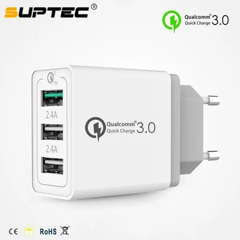 SUPTEC 3 Порта Бързо Зареждане на QC Е 3.0 USB Стенно Зарядно, за iPhone, X 8 7 iPad, Samsung S9 Huawei EU/US/UK Зарядно Устройство за Бързо Зареждане