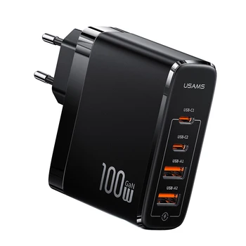 USAMS адаптер за зарядно устройство с висока мощност за пътуване 100 W PD QC gan бързо зареждане на ni usb c 100 W gan зарядно устройство