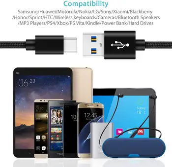 USB C Кабел за зарядно устройство, 6 фута + 6 метра Кабел за Samsung S20 S21 Plus Ultra 5G A52 A02S A51 A71 А01 А21 A41 A31 A11 A20S A30S M30 Galaxy Tab