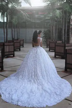 Vestidos De Noiva Луксозни Арабски Сватбени Рокли Said Mahamaid Скъсяване На Ръкави, Отворена Върти Пайети Цвете Катедралата На Сватбена Рокля