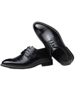 VXO Four Seasons/ Бизнес Ежедневни кожени обувки в стил ретро с остри пръсти в британския стил дантела, мъжки Вечерни Модела Кожени Обувки