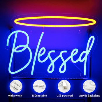 Wanxing Благословената Синя Неонова реклама за Стена Захранва от USB Неонови Светещи Табели За Коледа, Сватба, Рожден Ден Декорация на Спалнята