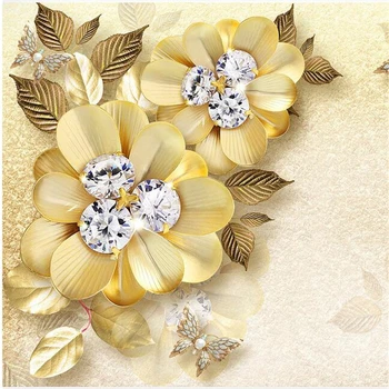 Wellyu Европейската лукс златен диамант цветя от коприна за декорация на стената на поръчката големи стенни тапети papel de parede para quarto стенен