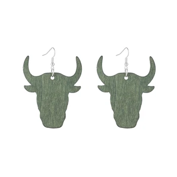 YULUCH женски дървени обеци с отложено във формата на главата на бика, прости ежедневни вечерни аксесоари за партита, женски художествени декорации, дървени