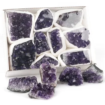 ААА Клас Естествен Аметист Клъстер Подарък Кутия Crystal Лечебни Енергийни камъни Начало Декор Украса занаяти