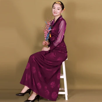 Азиатски етнически костюм Жена Източна Мода лятна дълга рокля Тибетски Дрехи прежди ръкав Вечерна рокля Ретро Cosplay Съоръжения