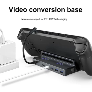 Алуминиев 5 в 1 Притежателя на ГЛАВИНАТА Докинг станция PD 100 W HDMI-съвместимо Зарядно устройство USB-C Базов Поставка за Игри Аксесоари за Парна Палубата