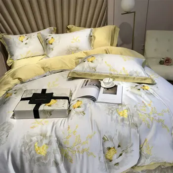 американски кънтри комплект спално бельо за възрастни момичета, пълна кралицата кралят на жълто цвете двойна домашен текстил чаршаф калъфка пухени