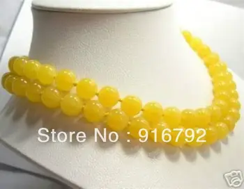 безплатна доставка Натурален Китайски Жълт камък 12 mm Мъниста Огърлица 34