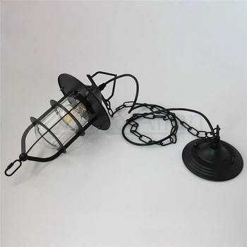 Безплатна доставка черна тежка желязна клетка промишлена подвесная лампа реколта E27 спирала изход осветителни тела за украса на художника