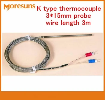 Бърза, Безплатна доставка на 5 бр./лот K Тип термодвойка 3*15 мм сонда, Дължина на кабели 3 м Кабел термодвойка