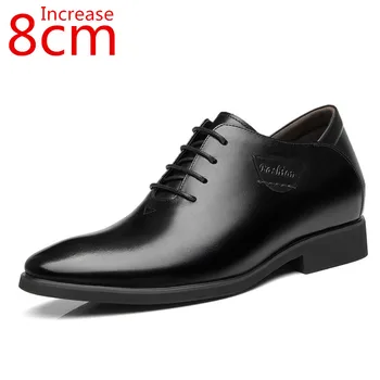Вътрешна височина, Които 8 см, за Мъже официалната обувки, Които нарастване на 6 см, мъжки кожени Oxfords, мъжки Невидими обувки на ток с остър пръсти и Асансьор