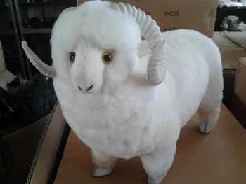 голяма 37x30 см симулация модел на овцете, ръчно изработени играчки, изработени от полиетилен и кожа, декорация на дома, подарък за коледа w4053