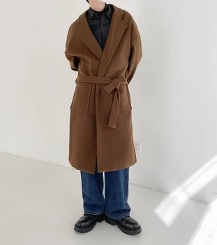 Гъст драповое вълна палто, мъжки свободна ветровка средна дължина, есенно-зимно яке в стил ретро, корейски тенденция