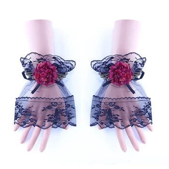 Дамски Хелоуин Готически Черни Дантелени Белезници На Китката Гривни Вечерни Цветни Ръкавици Без Пръсти