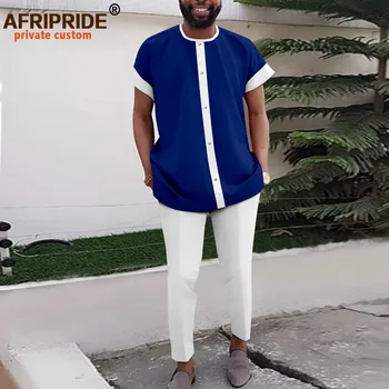 Дашики Африка Годишният Мъжки Комплект от 2 теми, Модерен Африка Мъжкия Традиционен Костюм, Риза с Къс Ръкав и Панталони A2216107
