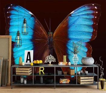 Декоративни тапети на Сини крила на пеперуда фон рисувани стенни