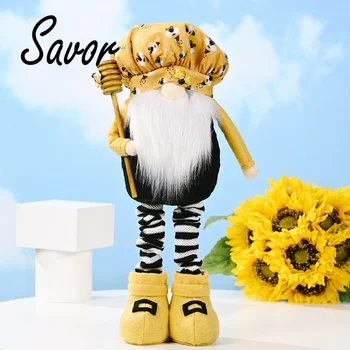 Ден Пчелите Ръчно изработени Джудже Кукла, Стоящ Плюшено Джудже Шведски Tomte с Плъзгащи се Крака Подаръци за Деня на Пчелите Украса
