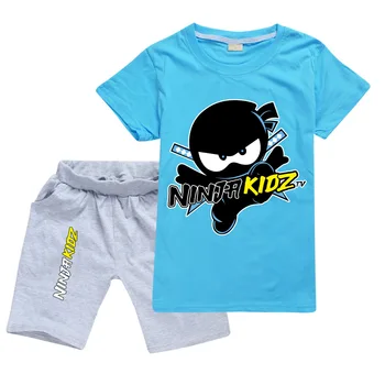 Детска Ежедневни тениска Ninja KIDZ от Памук за деца, Потници, Тениска За момичета, Детски Костюм с Къс ръкав + шорти + шапка от слънцето, детски Дрехи