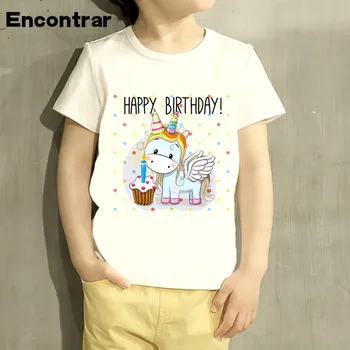 Детска тениска с Изображение на Еднорога За малки момчета и момичета, Детски Забавни Блузи с къс ръкав, Детски хубава тениска, HKP3048