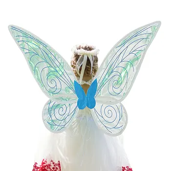 Детски Костюми-Пеперуди с Криле на Феи За Момичетата, Комплект с Крила, Магическа Пръчка, Корона, Блестящи Прозрачни Крила на Пеперуда Елф С Ластик