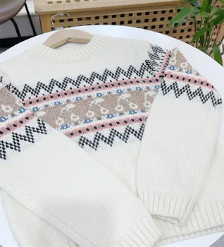 детски пуловер, вязаный пуловер от 70% вълна, Висококачествено Жаккардовая дрехи с Черешов модел, пуловери за момчета и момичета