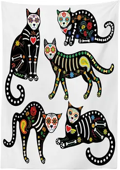 Дизайн Захарен Череп Калавера Богато Украсени с Черни Котки в мексикански стил Празник Ден на мъртвите Персонализирана корица на маса