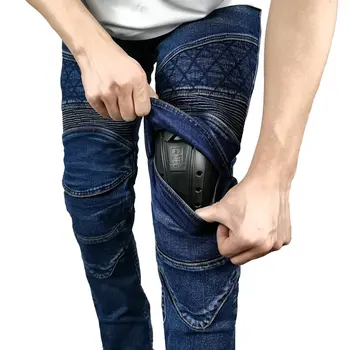 Дънкови панталони за каране на мотоциклет с предпазни дрешки, вграден износостойким огнеупорным защитния слой от кевлар на бедрата и коленете