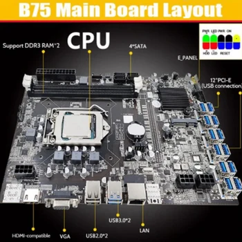 Дънна платка за майнинга B75 БТК 12 PCIE към USB LGA1155 SATA Кабел + 4PIN към SATA кабел + SATA до 6Pin кабел дънна Платка B75 ETH