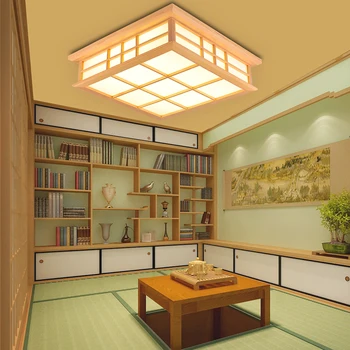 Дървени плафониери Японски стил татами лампа led дървена потолочное осветление трапезария, спалня лампа кабинет дървена led лампа
