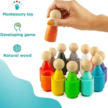Дървени Преливащи Блокове Играчки Монтесори 12 Приятелите на Колче Детски Фигурки на Кукли Хора Играчки Детски Форма Образователна Игра Bod S3Y1