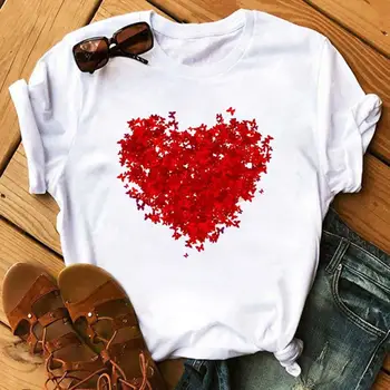 Ежедневни Дамски тениска, тениска с Къс ръкав, Блуза с Кръгло деколте и принтом във формата на Сърце, Пуловер за Срещи