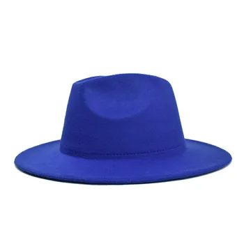 Есенно-зимни корея солнцезащитная широка периферия топла вълнена фетровая джаз фетровая шапка в стил ретро с големи стрехи, однотонная джаз шапка