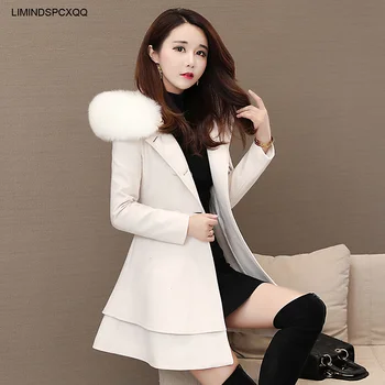 Есенно-зимни нова дамски корейската версия на дългия приталенного приталенного стил в стил на махалото, однотонное вълна палто с качулка